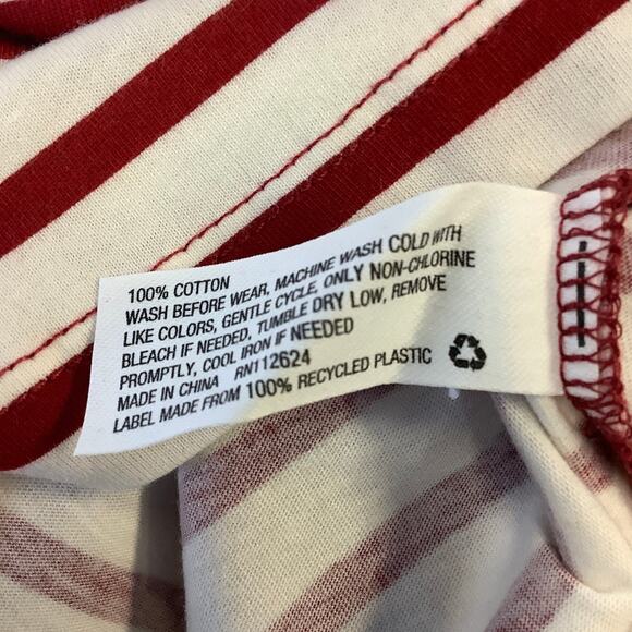 4Kids Girls Small 6/6X Red Cream Striped Crew T Shirt Long Sleeve Cotton M34-2 - Picture 8 of 8